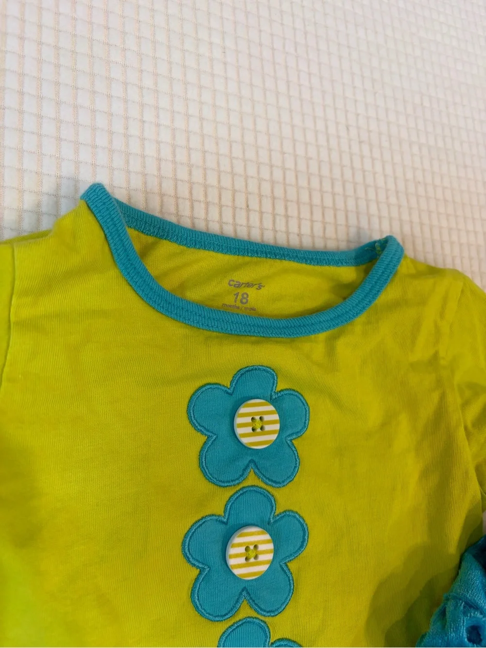 Y2K-Style Lime Green Neon Blue Flower Striped Button Bell Sleeve Shirt